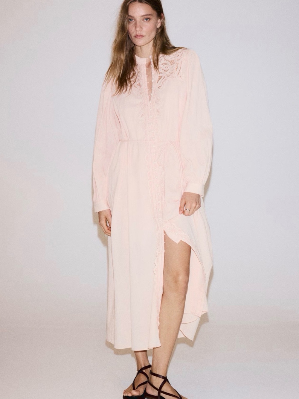 H&M Long Lace-Trim Maxi Dress - Blush Pink